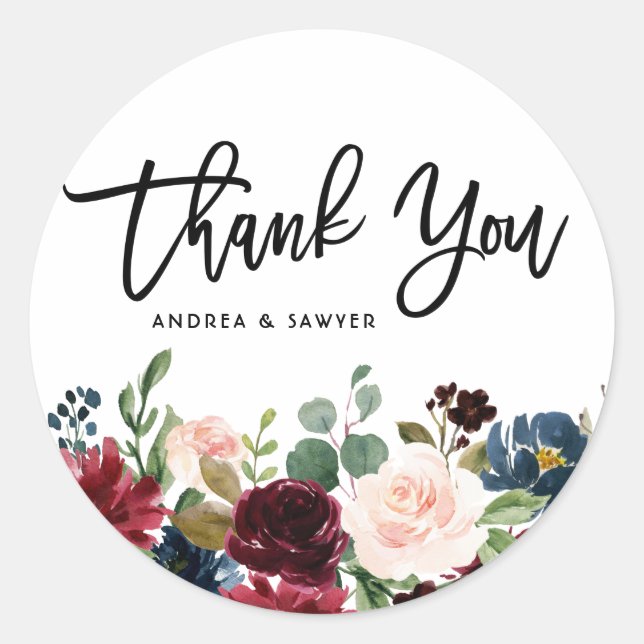 Pegatina Redonda Boho Watercolor Autumn Floral Garland (Anverso)