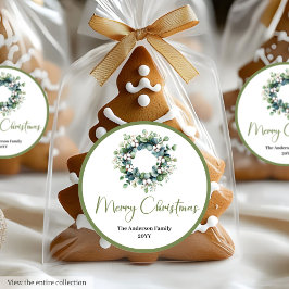 Pegatina Redonda Boho Watercolor Christmas Wreath Gift Sticker