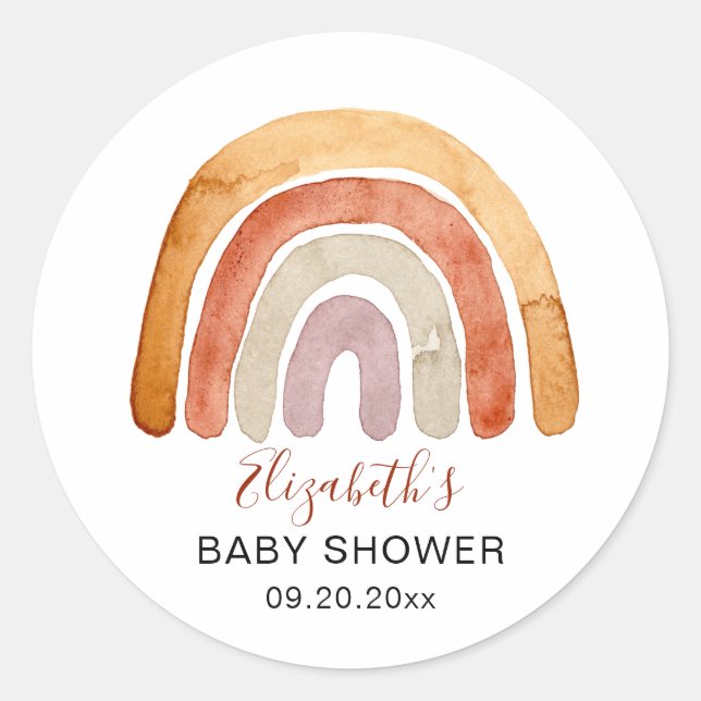 Pegatina Redonda Boho Watercolor Rainbow Baby Shower (Anverso)