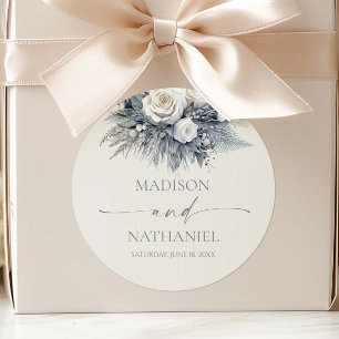 Pegatina Redonda Boho White Rose Flor Floral Boda Jardín