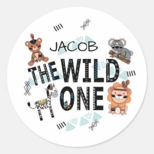 Pegatina Redonda Boho Wild One First Birthday