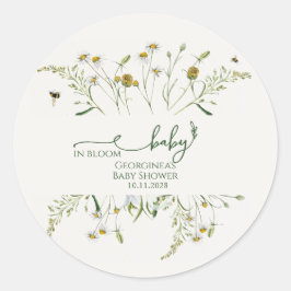 Pegatina Redonda Boho Wildflower Baby in Bloom Baby Shower 