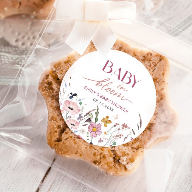 Pegatina Redonda Boho Wildflower Baby Shower (Subido por el creador)