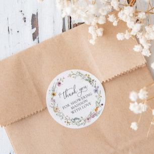 Pegatina Redonda Boho Wildflower Baby Shower Favor