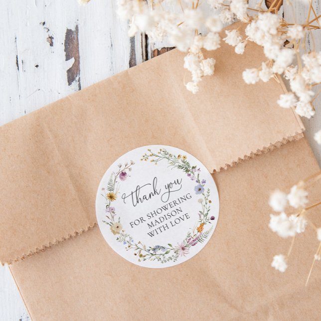Pegatina Redonda Boho Wildflower Baby Shower Favor (Subido por el creador)