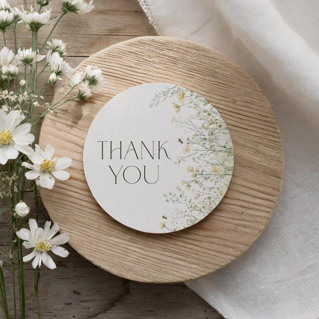 Pegatina Redonda Boho Wildflower Bee Baby Shower (Subido por el creador)