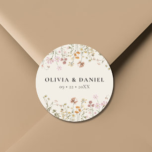 Pegatina Redonda Boho Wildflower Beige Jardín Boda