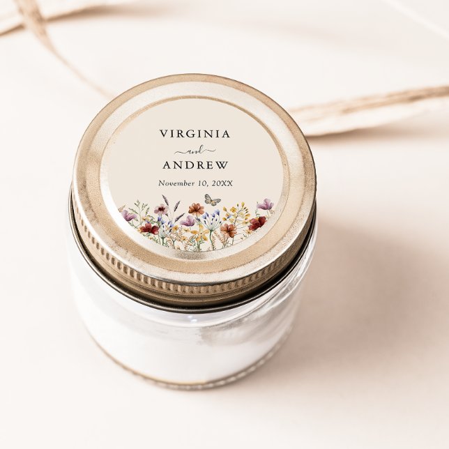 Pegatina Redonda Boho Wildflower Boda (Boho Wildflower Wedding Classic Round Sticker
)