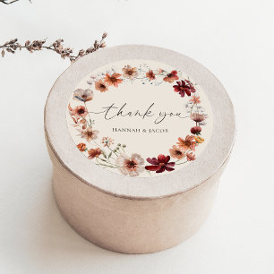 Pegatina Redonda Boho Wildflower Boda Gracias