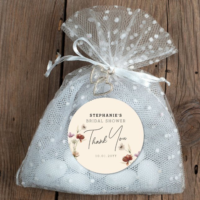 Pegatina Redonda Boho Wildflower Bridal Shower (Subido por el creador)