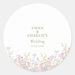 Pegatina Redonda Boho Wildflower Elegant Wedding