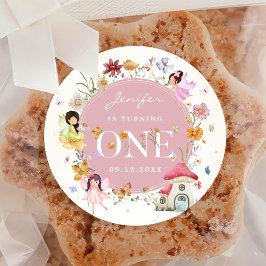 Pegatina Redonda Boho Wildflower Fairy 1 Fiesta de cumpleaños