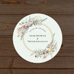 Pegatina Redonda Boho Wildflower Fern Mint Green Gracias Por Favor<br><div class="desc">Este boho helecho verde hierba de flores silvestres gracias al diseño pegatina redondo clásico es un elegante arreglo de marcos geométricos de oro clásicos adornados con delicados ramos y tallos de vegetación floral boho. Con una paleta de intemporal telón de fondo de menta verde claro con una simple tipografía negra...</div>