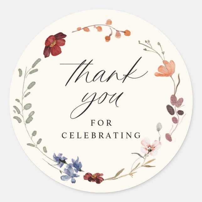 Pegatina Redonda Boho Wildflower Floral Baby Shower (Anverso)