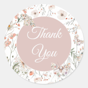 Pegatina Redonda Boho Wildflower Floral Bebé cumpleaños