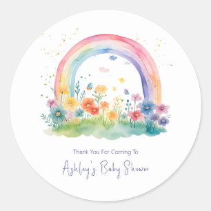 Pegatina Redonda Boho Wildflower Rainbow Baby Shower