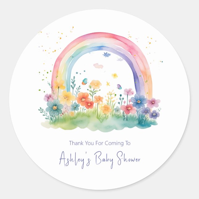 Pegatina Redonda Boho Wildflower Rainbow Baby Shower (Anverso)
