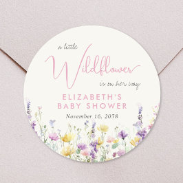 Pegatina Redonda Boho Wildflower Watercolor Baby Shower