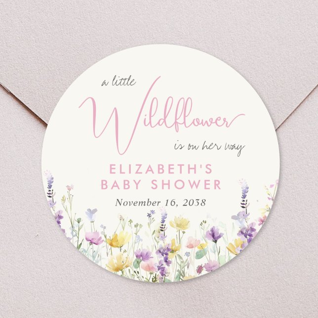 Pegatina Redonda Boho Wildflower Watercolor Baby Shower (Boho Wildflower Watercolor Baby Shower Classic Round Sticker)