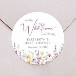 Pegatina Redonda Boho Wildflower Watercolor Baby Shower