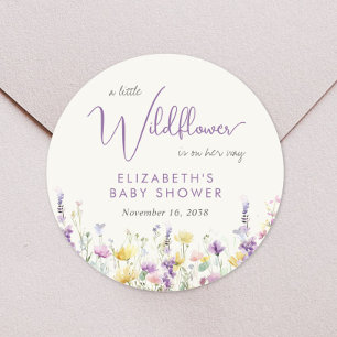 Pegatina Redonda Boho Wildflower Watercolor Baby Shower