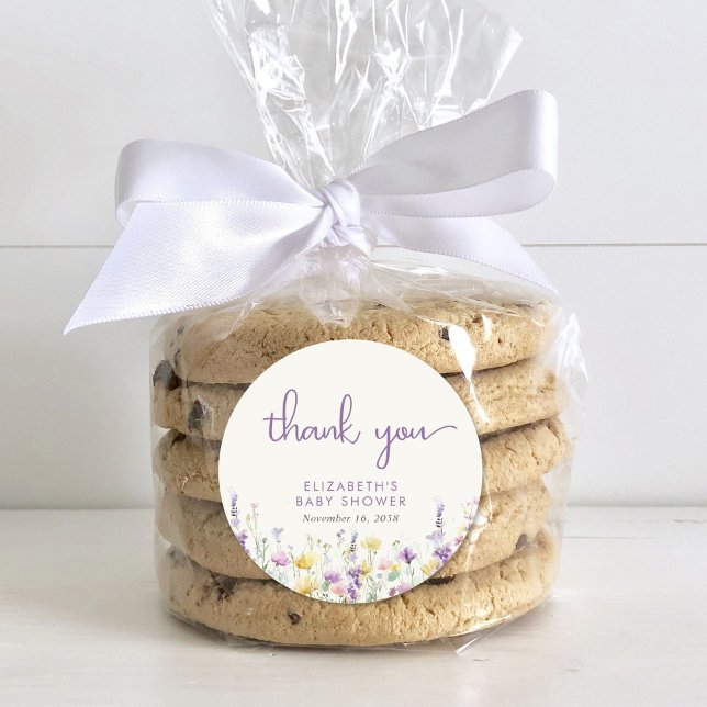Pegatina Redonda Boho Wildflower Watercolor Baby Shower Gracias (Subido por el creador)