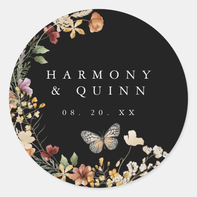 Pegatina Redonda Boho Wildflower Wedding Sticker Label (Anverso)