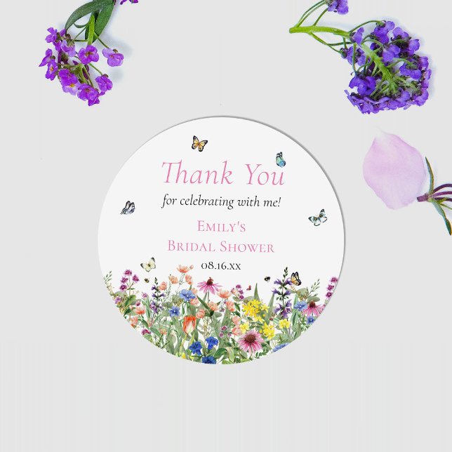 Pegatina Redonda Boho Wildflowers & Butterflies Gracias (Subido por el creador)
