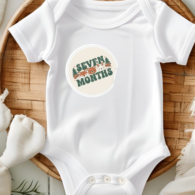 Pegatina Redonda Boho Woodland Forest Baby Seven Months Milestone (Subido por el creador)