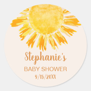 Pegatina Redonda Boho Yellow Sunshine Baby Shower