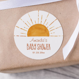 Pegatina Redonda Boho Yellow Sunshine Baby Shower Gracias