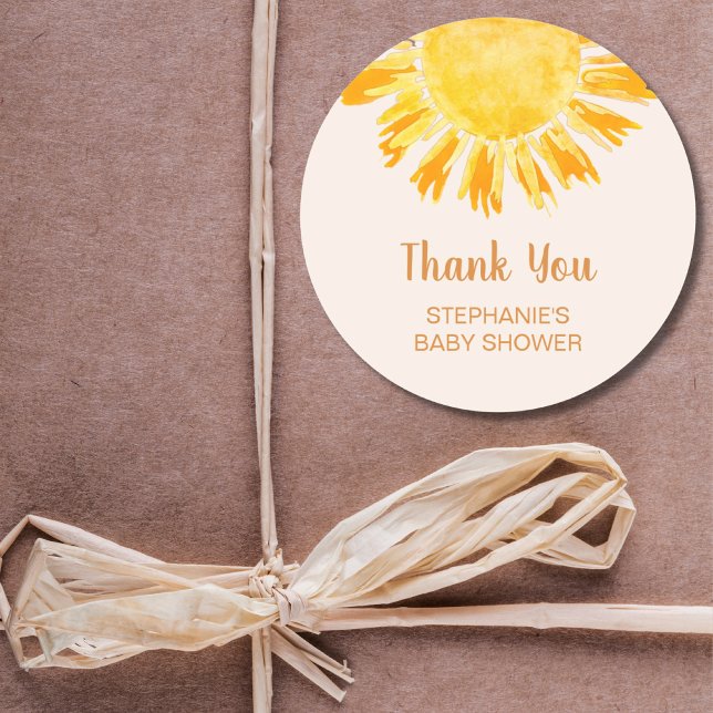 Pegatina Redonda Boho Yellow Sunshine Baby Shower Gracias (Subido por el creador)
