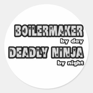 Pegatina Redonda Boilermaker By Day... Ninja Mortal De Noche