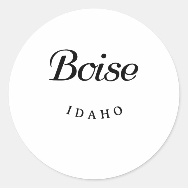 Pegatina Redonda Boise Idaho Black Font (Anverso)