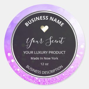 Pegatina Redonda Bokeh Purpurinas de soja color púrpura y plata azu