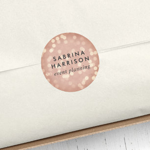 Pegatina Redonda Bokeh, Rosa de cobre Nombre personal/comercial