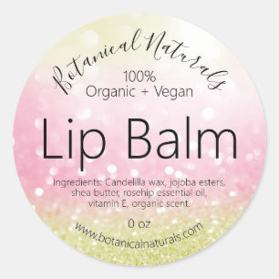 Pegatina Redonda Bokeh Sparkly Pink Gold Lip Balm
