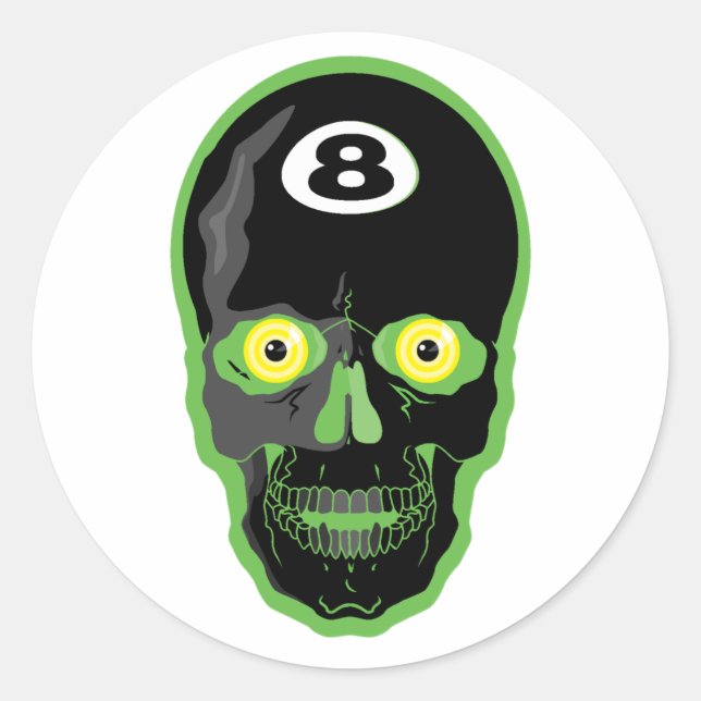 Pegatina Redonda bola 8 verde calavera (Anverso)