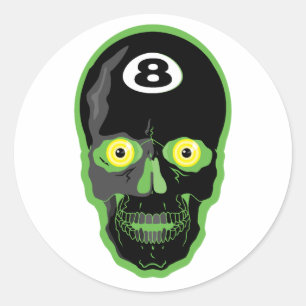 Pegatina Redonda bola 8 verde calavera