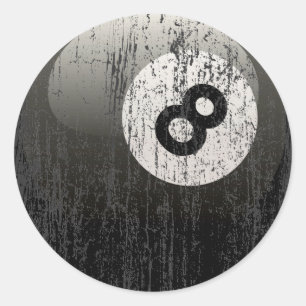 PEGATINA REDONDA BOLA DE BILLAR DEL NÚMERO 8 - EROSIONADA Y