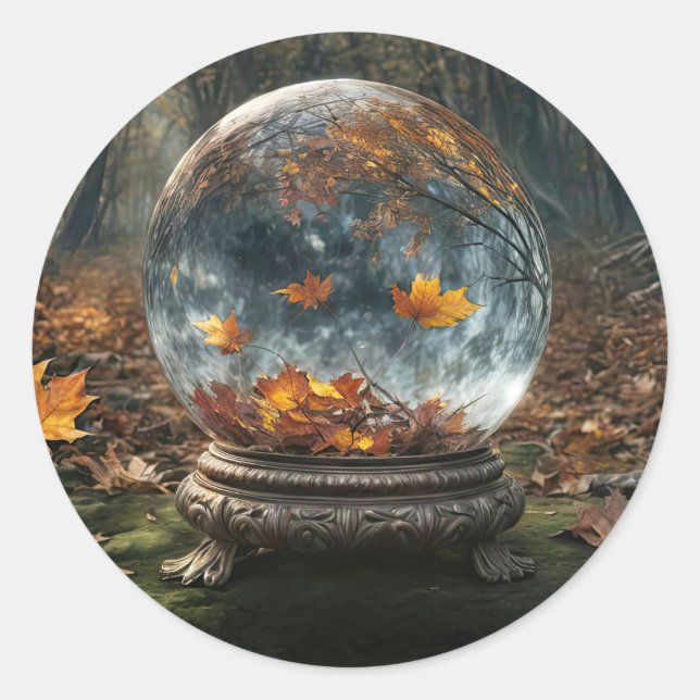 Pegatina Redonda Bola de Cristal Mística Otoño (Anverso)