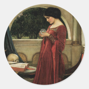 Pegatina Redonda Bola de Cristal por John William Waterhouse