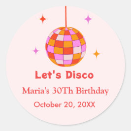 Pegatina Redonda Bola de Disco Naranja Rosa Fiesta de Cumpleaños Va