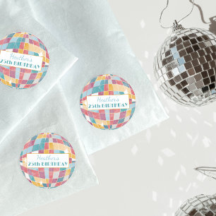 Pegatina Redonda Bola de Discoteca Cumpleaños Personalizado