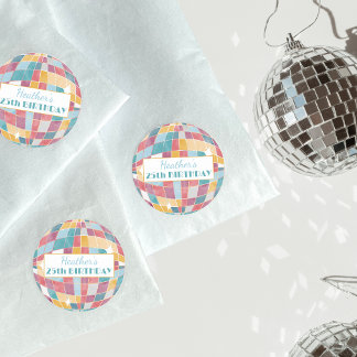 Pegatina Redonda Bola de Discoteca Cumpleaños Personalizado