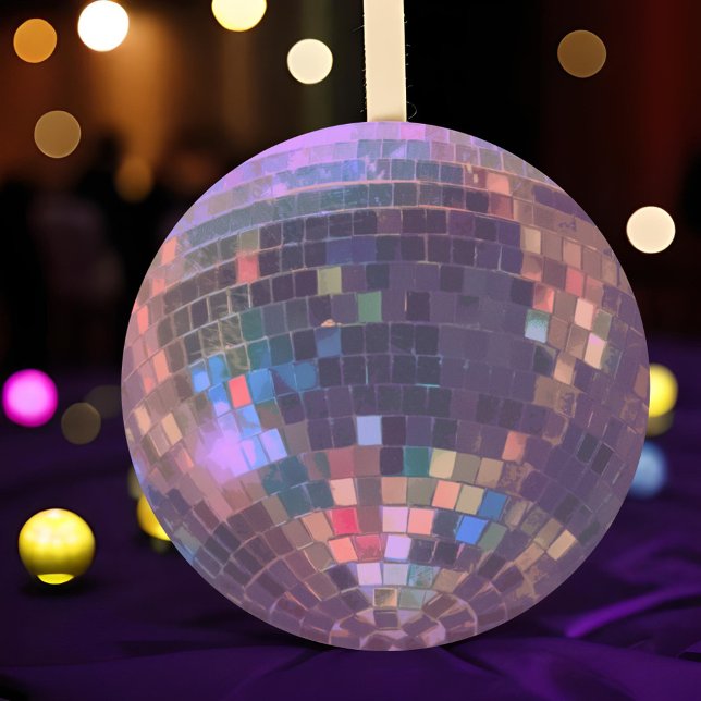 Pegatina Redonda Bola de discoteca de espejo púrpura baile fiesta a (Vibrant purple mirror ball disco dance party stickers add glam and retro boogie to your invitations.)