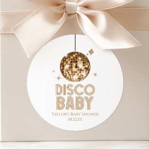 Pegatina Redonda Bola de Discoteca de Oro 'Disco Baby' Baby Shower
