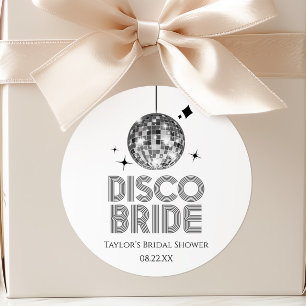 Pegatina Redonda Bola de Discoteca de Plata Boda de Novia Despedida