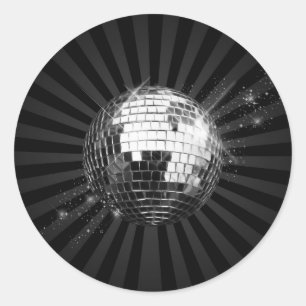 Pegatina Redonda Bola de discoteca del espejo en negro