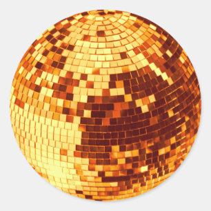 Pegatina Redonda Bola de discoteca retro brillo purpurina oro cumpl